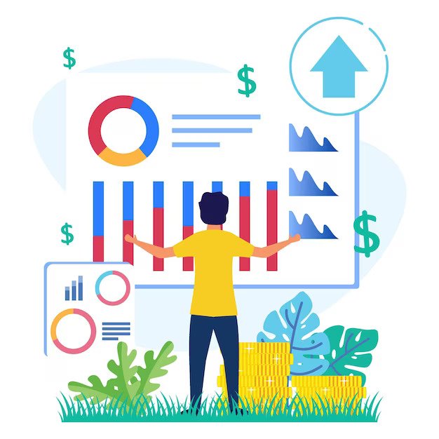 Cartoon character in stock market illustration