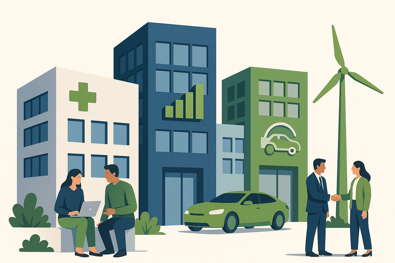 Office environment of innovative startups in fintech, healthtech, and renewable energy sectors representing sector growth in unlisted shares market