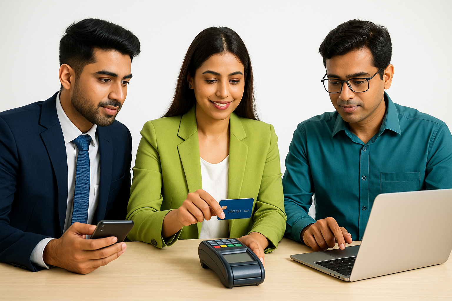 Modern Indian fintech workspace with professionals using digital payment technology illustrating fintech sector growth