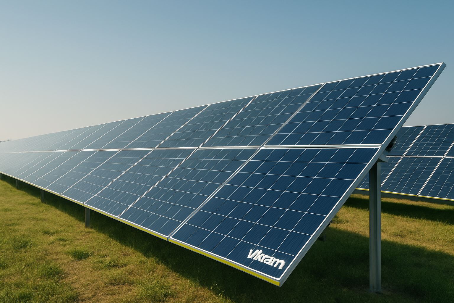 Solar power plant with modern solar panels symbolizing renewable energy sector growth in India and Vikram Solar's market potential